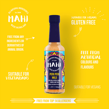 Peri Peri Mild Sauce, MAHI, BBQ, Free From Top 14 Allergens, Hot Sauce, Suitable For Vegans, Suitable For Vegetarians, Sweet Heat Sauce