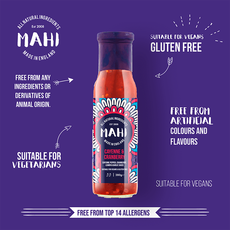 Cayenne & Cranberry Sweet Heat Sauce, MAHI, BBQ, Free From Top 14 Allergens, Ketchup, Suitable For Vegans, Suitable For Vegetarians, Sweet Heat Sauce
