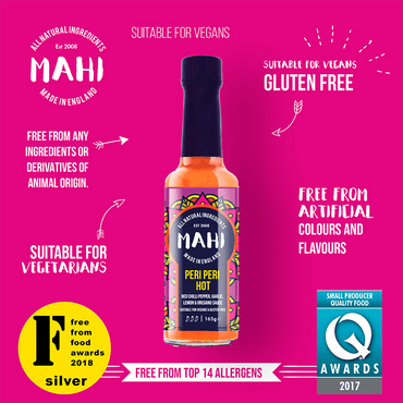 Peri Peri Hot Sauce, MAHI, BBQ, Free From Top 14 Allergens, Hot Sauce, Marinade, Peri Peri, Suitable For Vegans, Suitable For Vegetarians