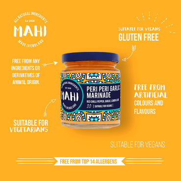 Peri Peri Garlic Marinade, MAHI, BBQ, Free From Top 14 Allergens, Marinade, Peri Peri, Suitable For Vegans, Suitable For Vegetarians